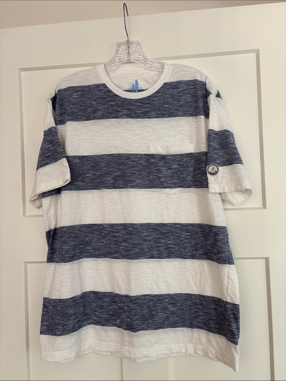 johnnie-O Navy & White Horizontal Stripe Pocket Tee